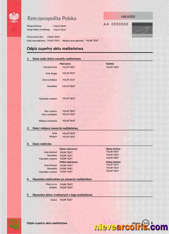 Poland marriage certificate 1
